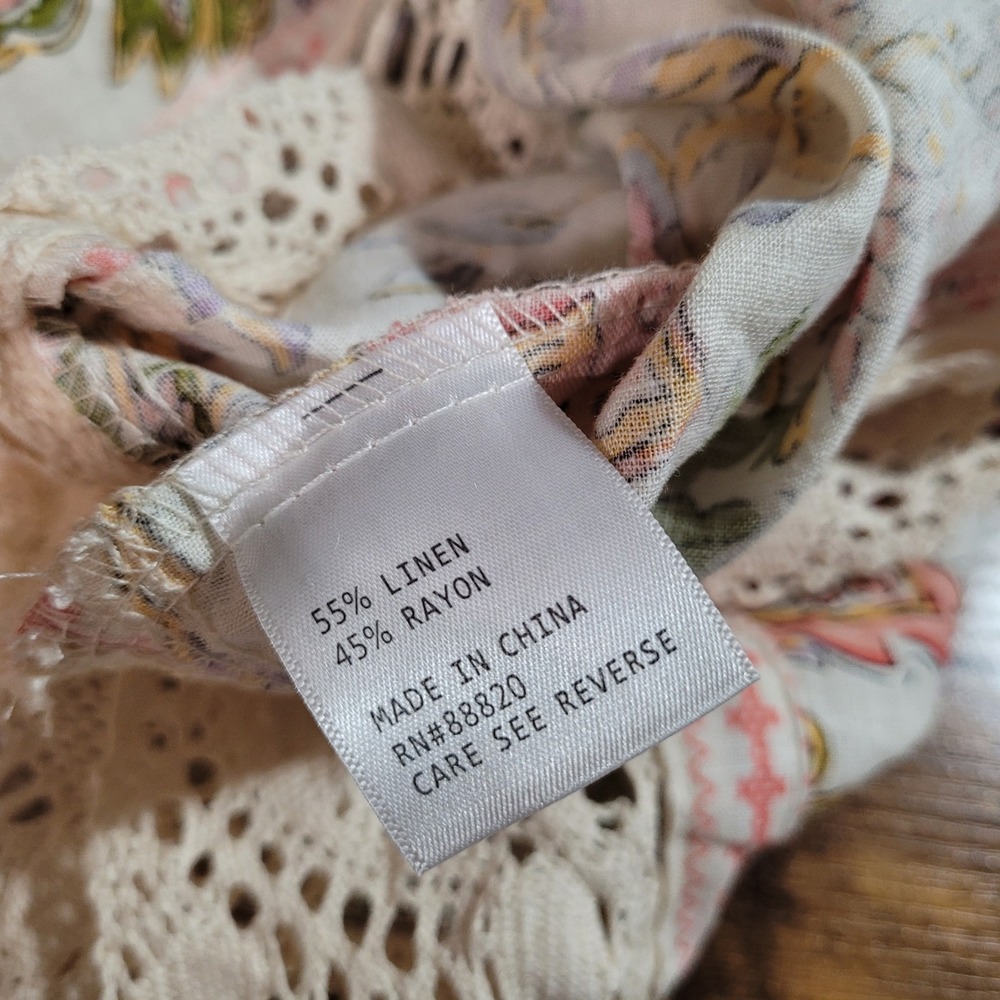 Christian Siriano New York Floral Print Crochet Trim Linen Blend Blouse‎ - Picture 5 of 6